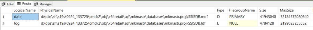 SQL Server result grid from RESTORE FILELISTONLY